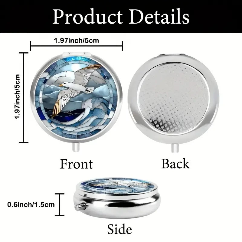 SEAGULL Ocean Blue Pill Box Organizer Medicine Case Triple 3 Compartment Travel