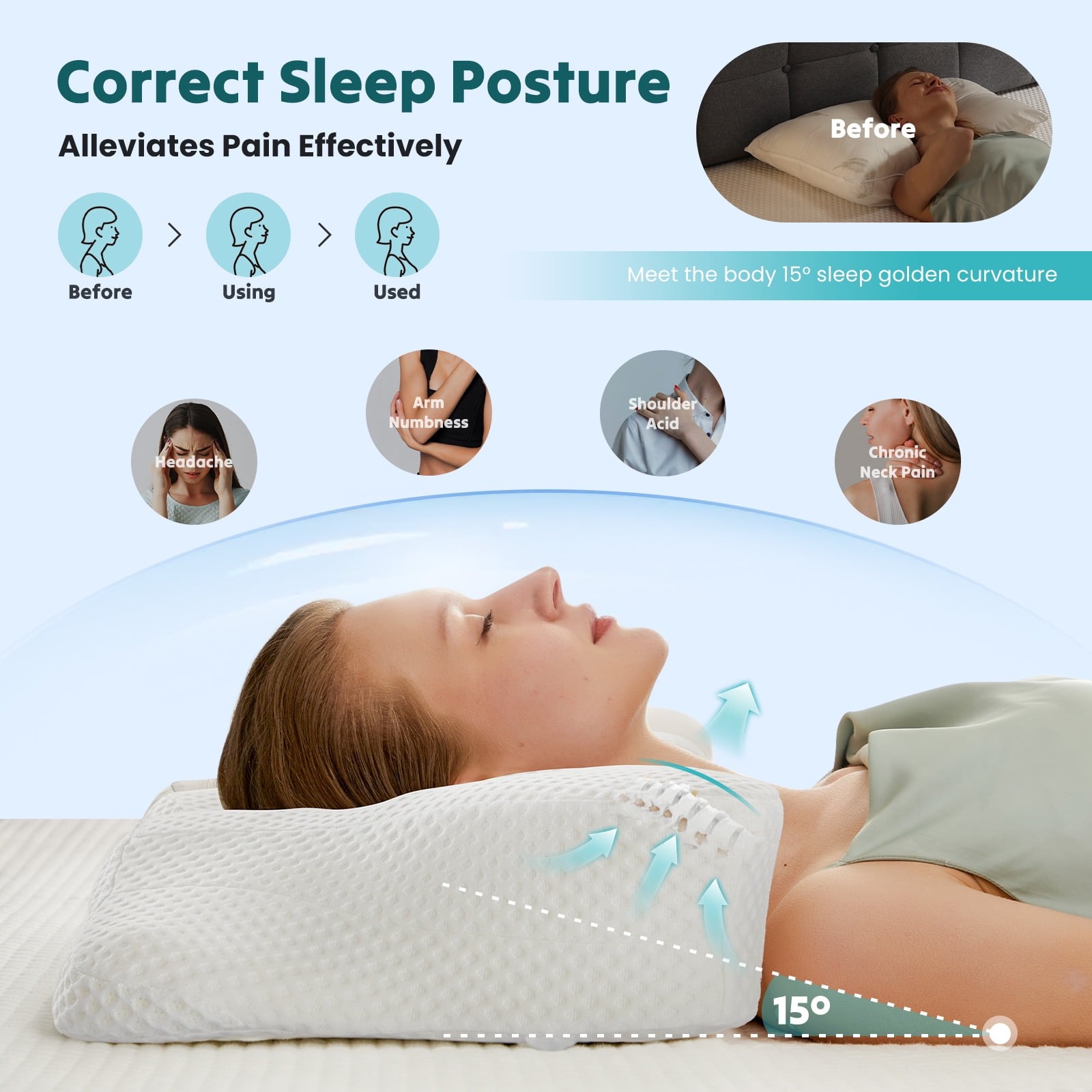 Ergonomic Cervical Memory Foam Pillow – Cooling Contour Orthopedic Support,Queen