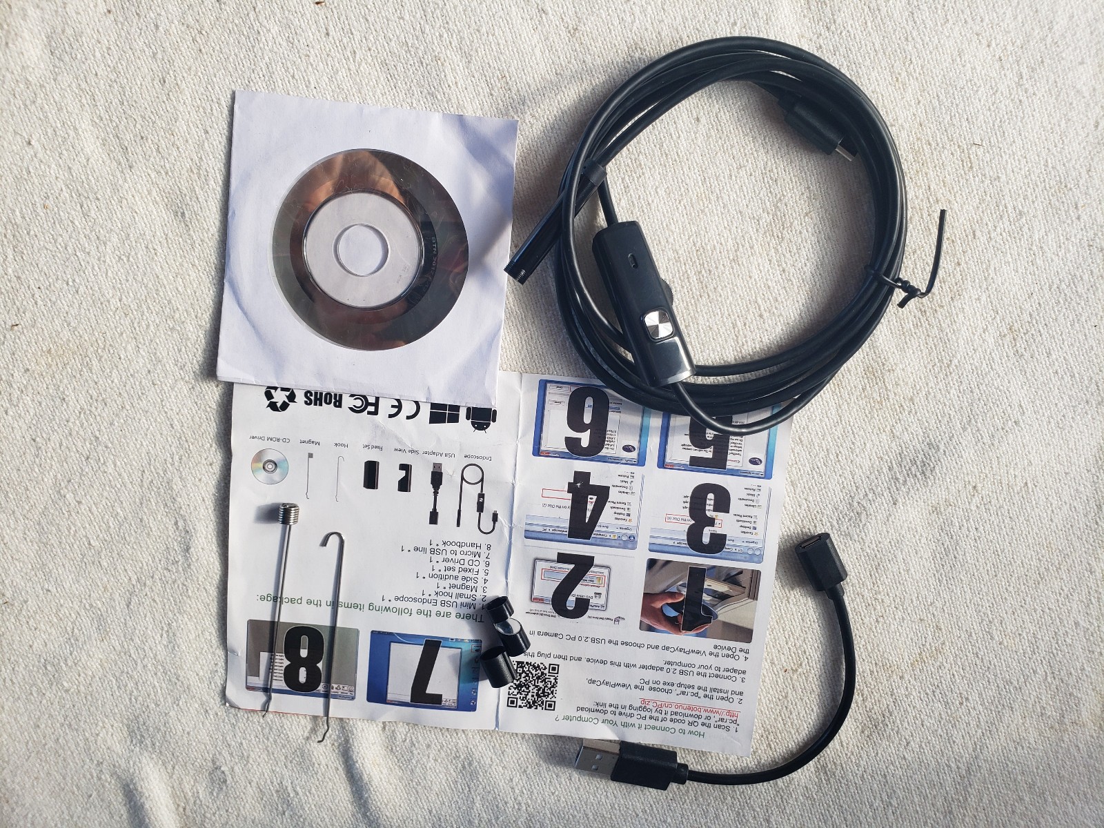 Endoscope for Android/Windows XP/7/8/Vista/Mac W/CD-Rom and 4pg. Manual