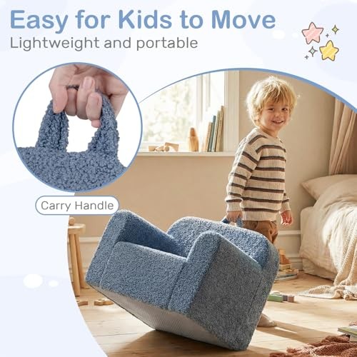 Kids Couch, Comfy Toddler Sofa Chair with Soft Fleece Fabric Medial Blue