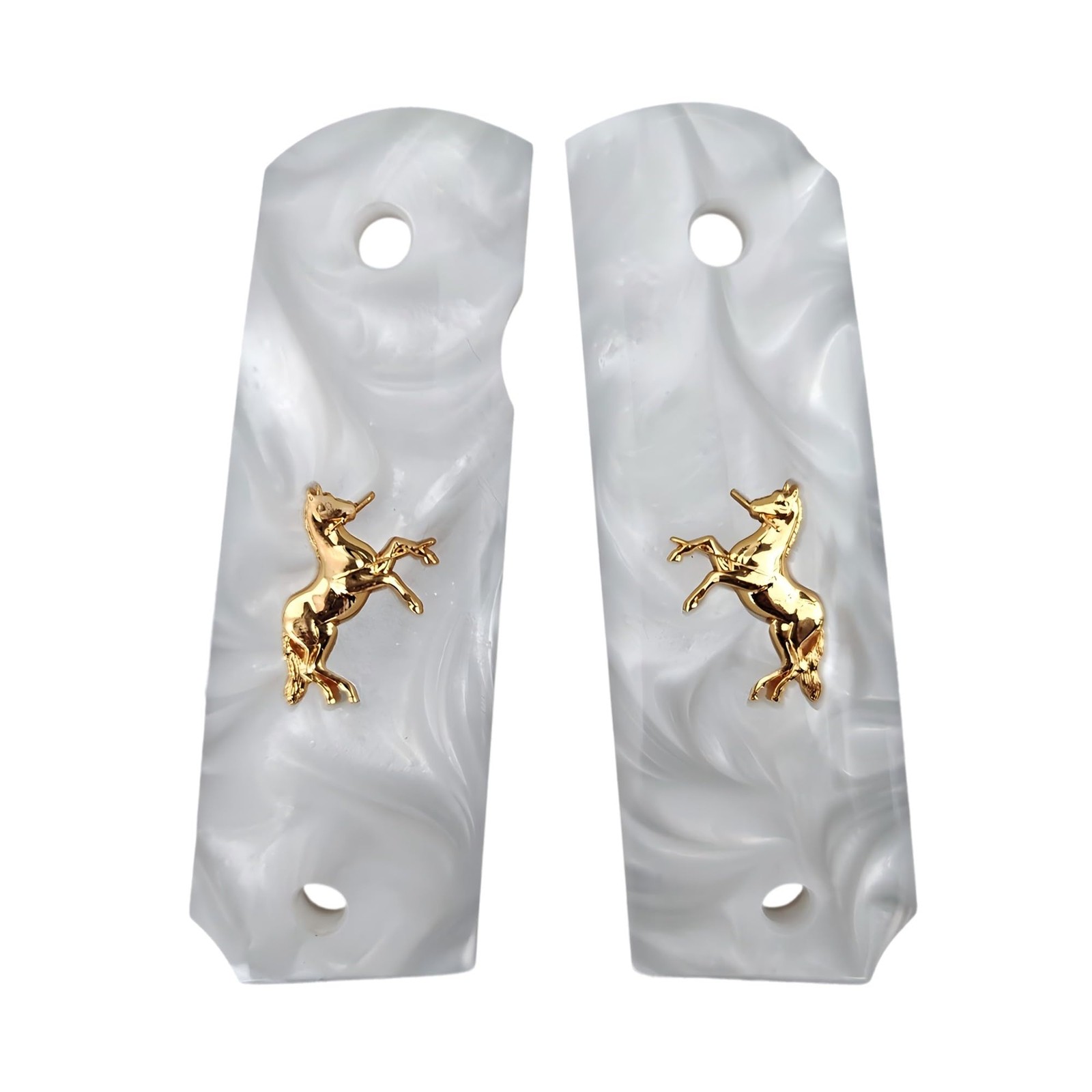 1911 Grips Full Size,White Pearl with Gold Horse,Fits White Pearl/Gold Horse