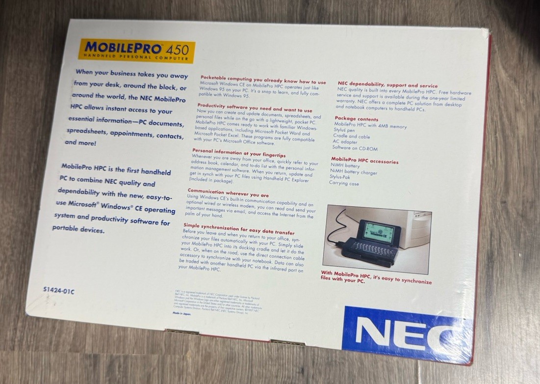 NEC Windows MobilePro 450 Handheld Personal Computer New Factory Sealed