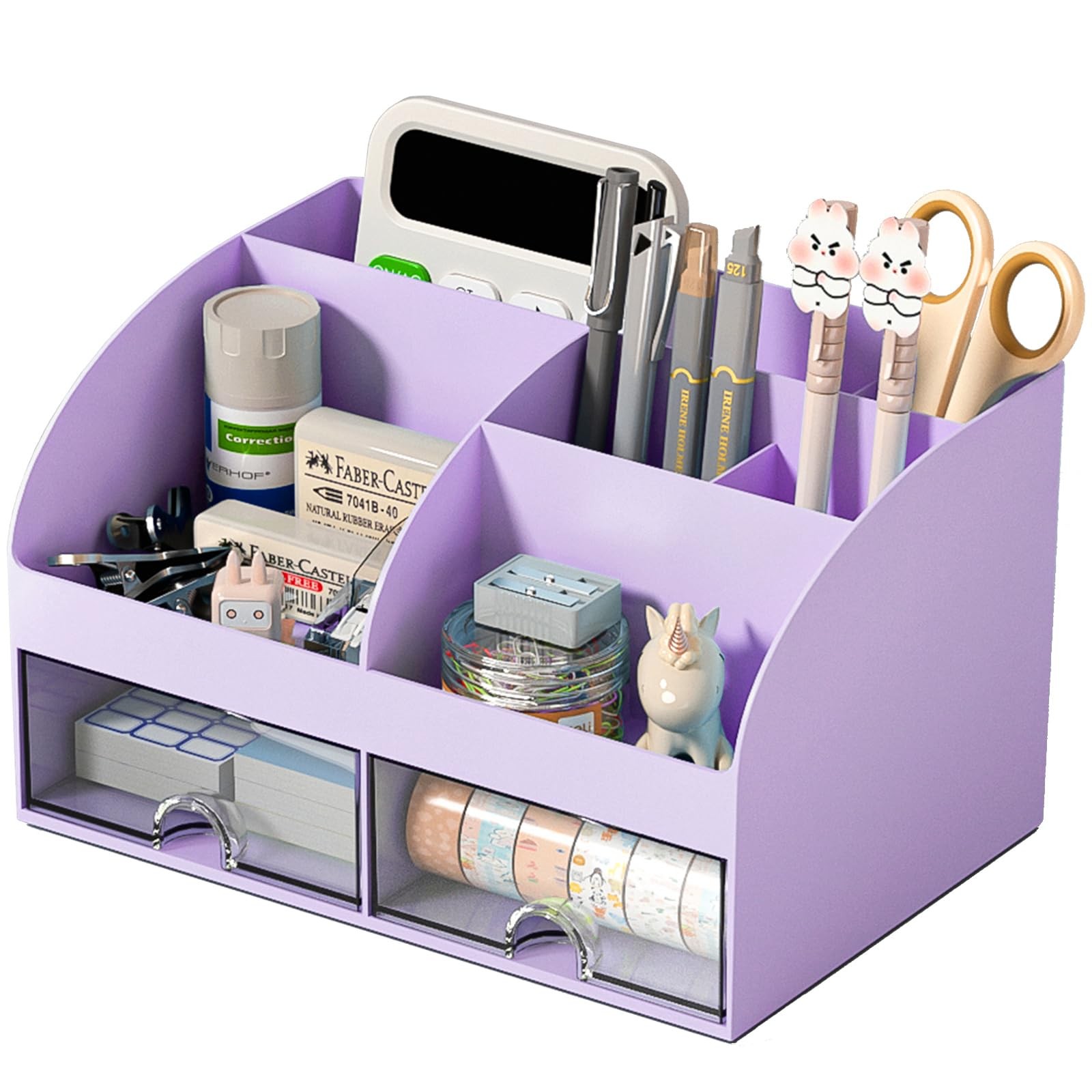Desk Organizer with 6 Compartments and 2 Drawers, Plastic Makeup Organizer, P...