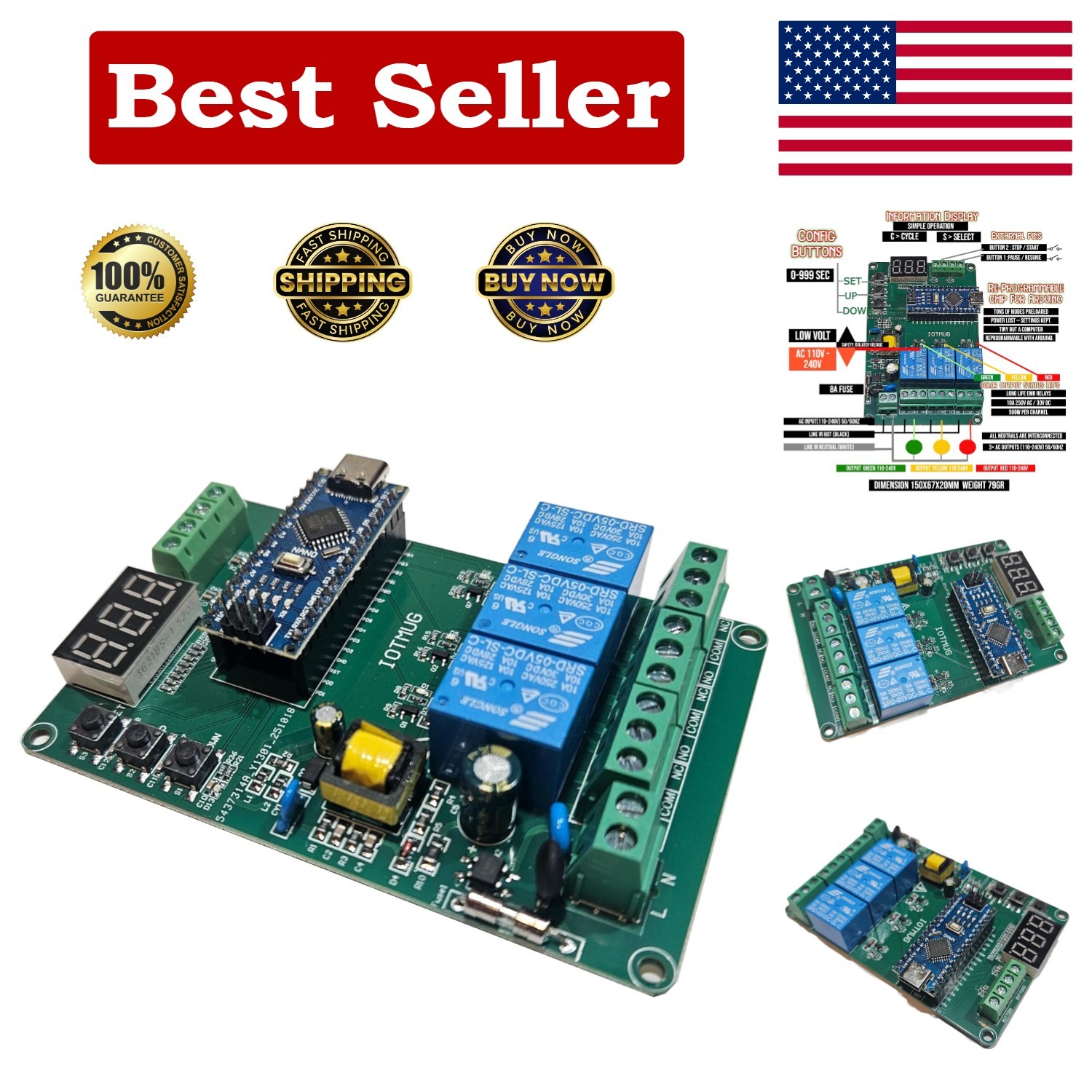 Arduino-Compatible Light Chaser Controller - 3 Way with Built-in LED Indicators