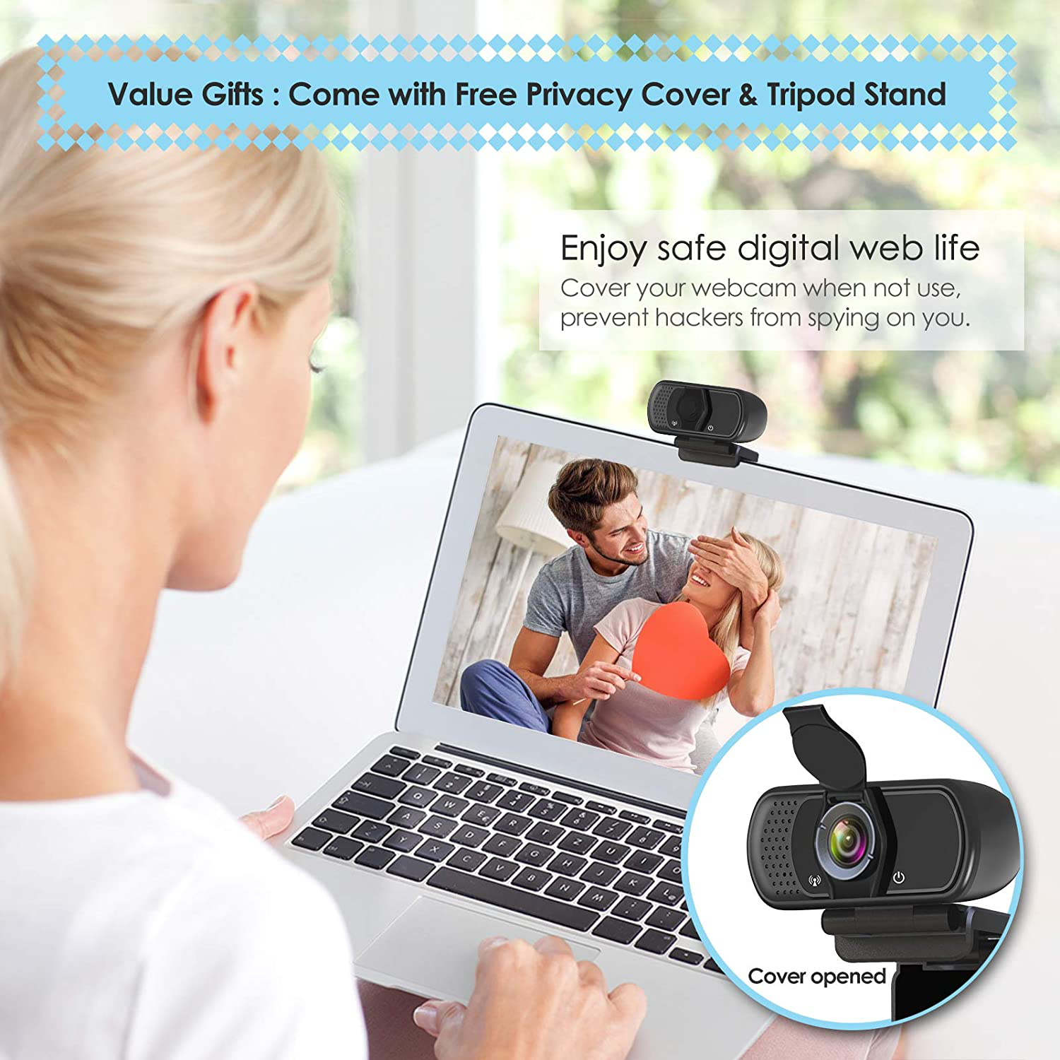 Webcam HD 1080p Web Camera, USB PC Computer Webcam w/Microphone, Laptop Desktop