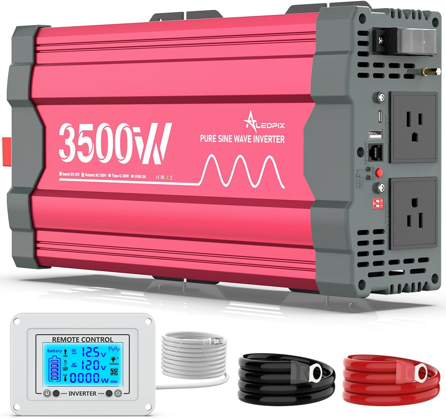 3500 Watt Pure Sine Wave Power Inverter 12V DC to 110V 120V Converter for Home,