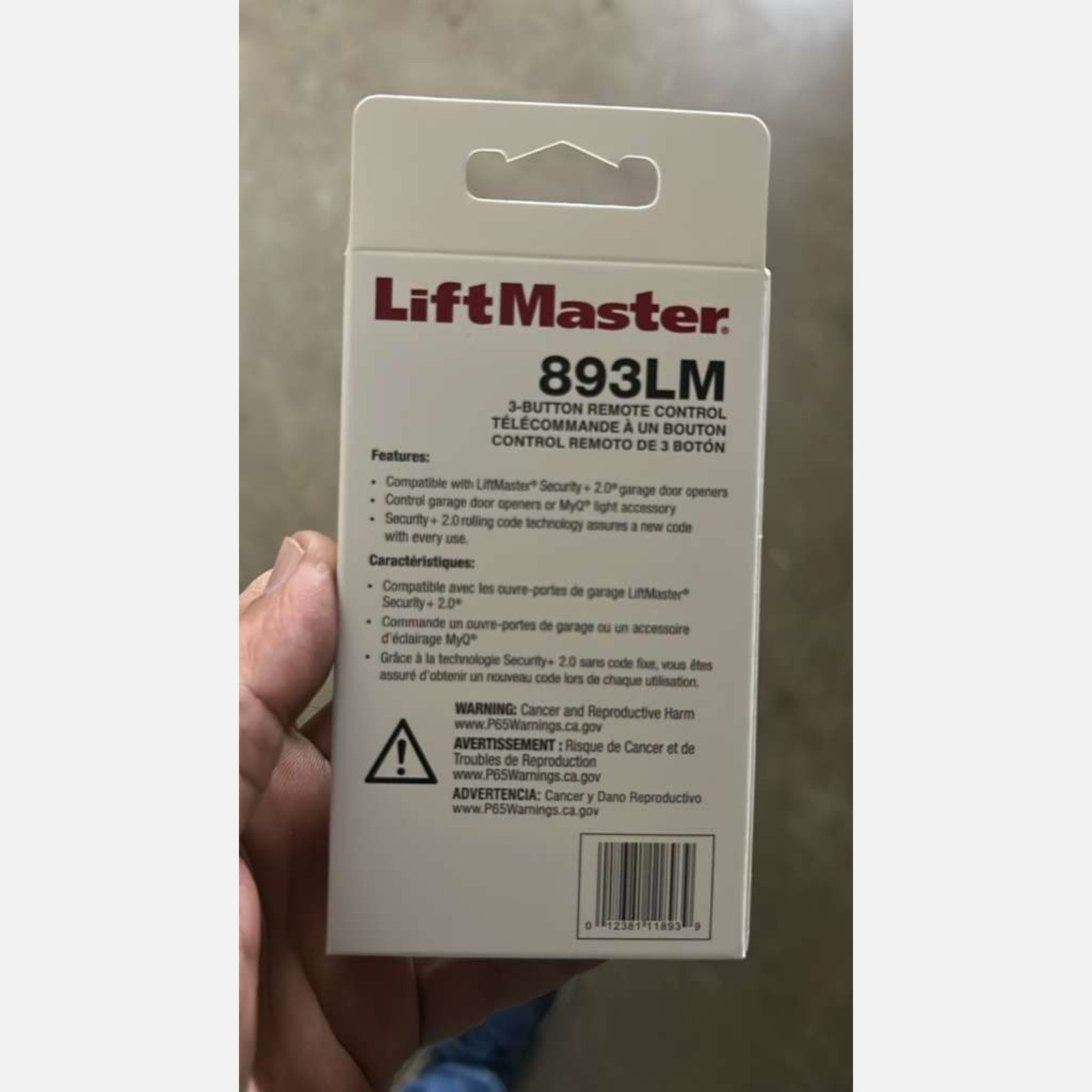 LiftMaster 893LM Remote | Security+ 2.0 Garage Door Opener 3-Button Control