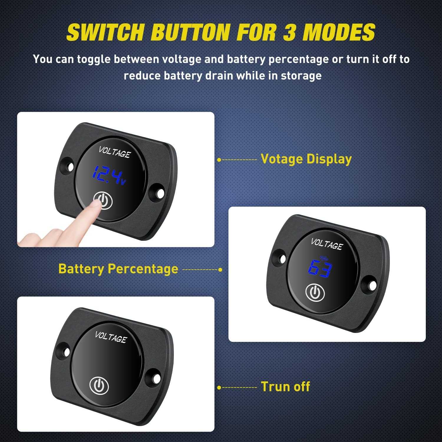 Nilight 12V LED Display Voltmeter with Touch Switch Blue w/Touch