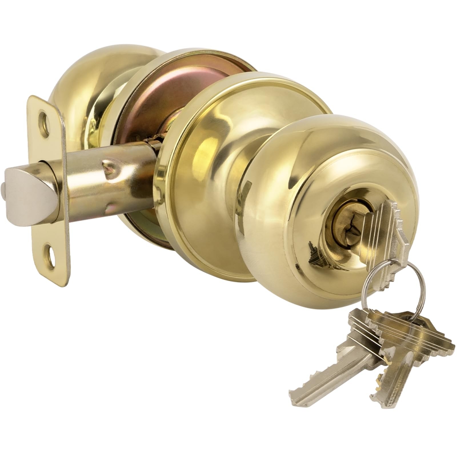 HOSOM Door Knob with Lock and Key, Polished Brass 1 Pack,