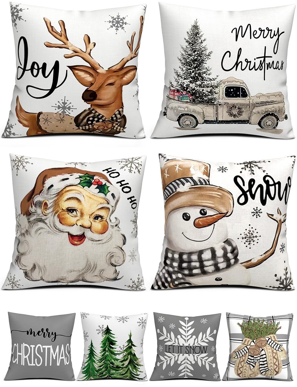 Christmas Decoration Snowman Santa Snowflakes Reindeer Pillow Covers 4PCS 18x18"