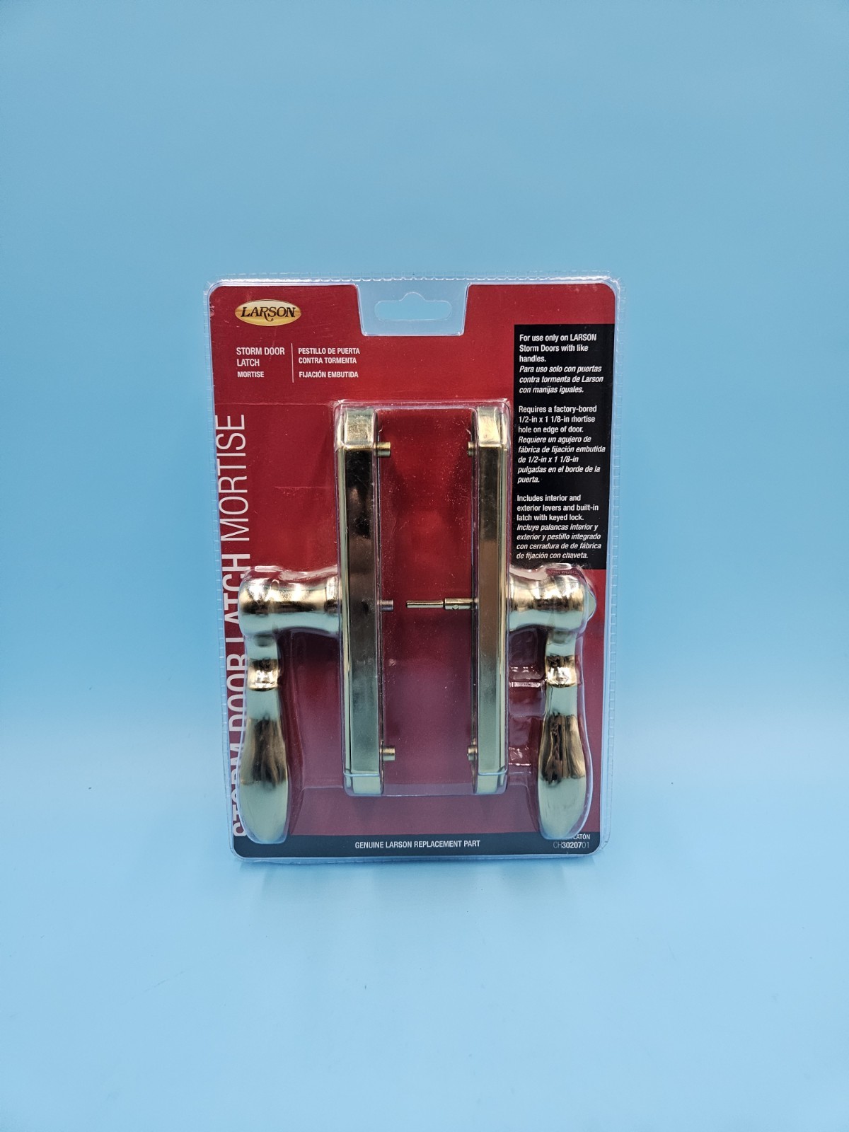 Larson Keyed Mortise Storm Door Latch Handle Set Polished Brass CH3020701