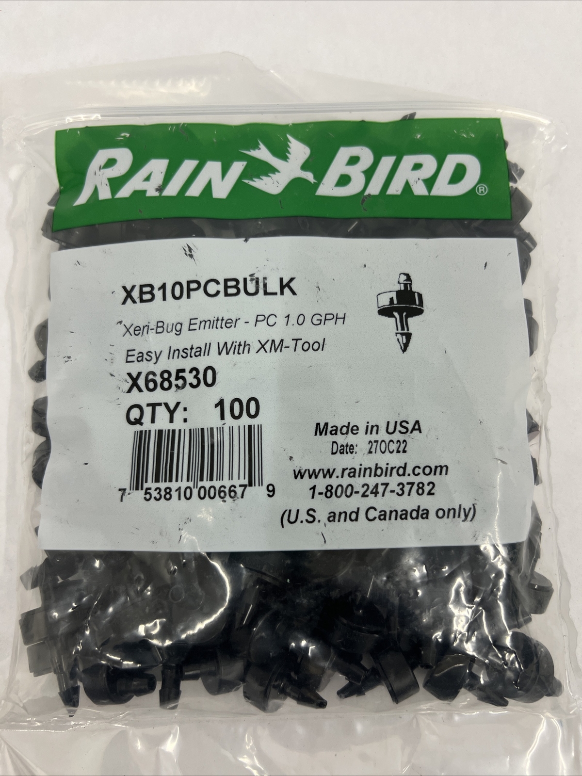 Rain Bird Xeri Bug Emitter 1.0 GPH, Black XB-10PC-X68530  100 pcs