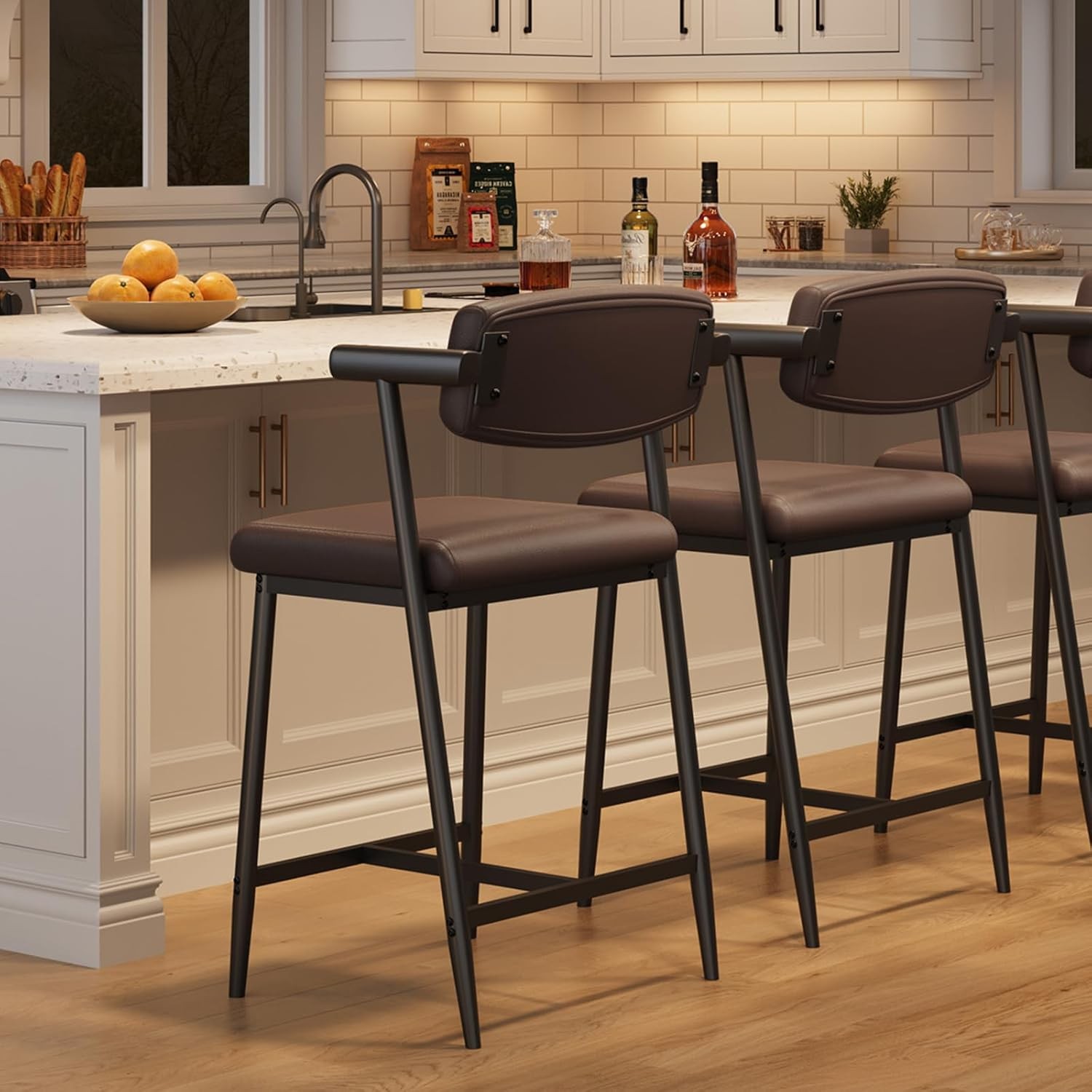 Counter Height Bar Stools Set of 2 with Arm with Back & Upholstered Wider Seat