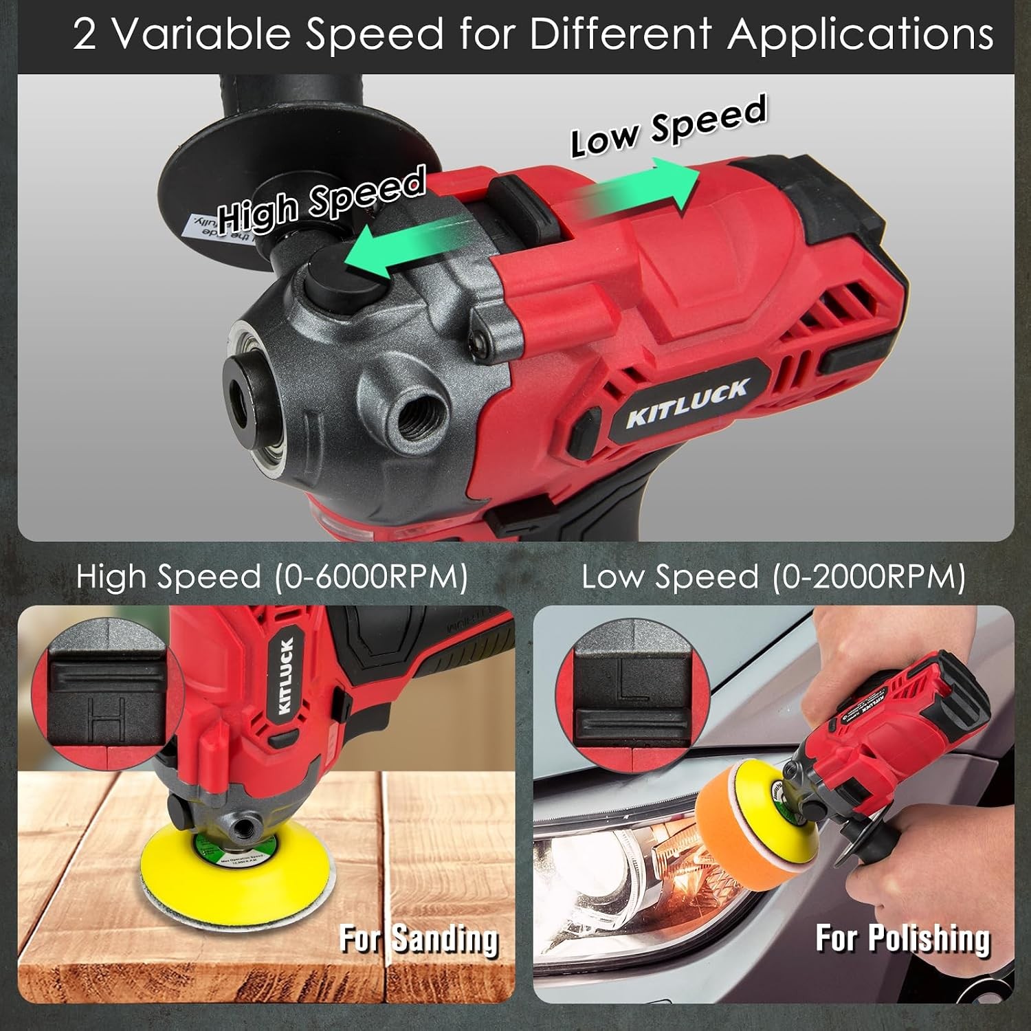 Cordless Buffer Polisher, 12V Mini Wax Buffer & Sander with 2 X 2.5Ah Battery