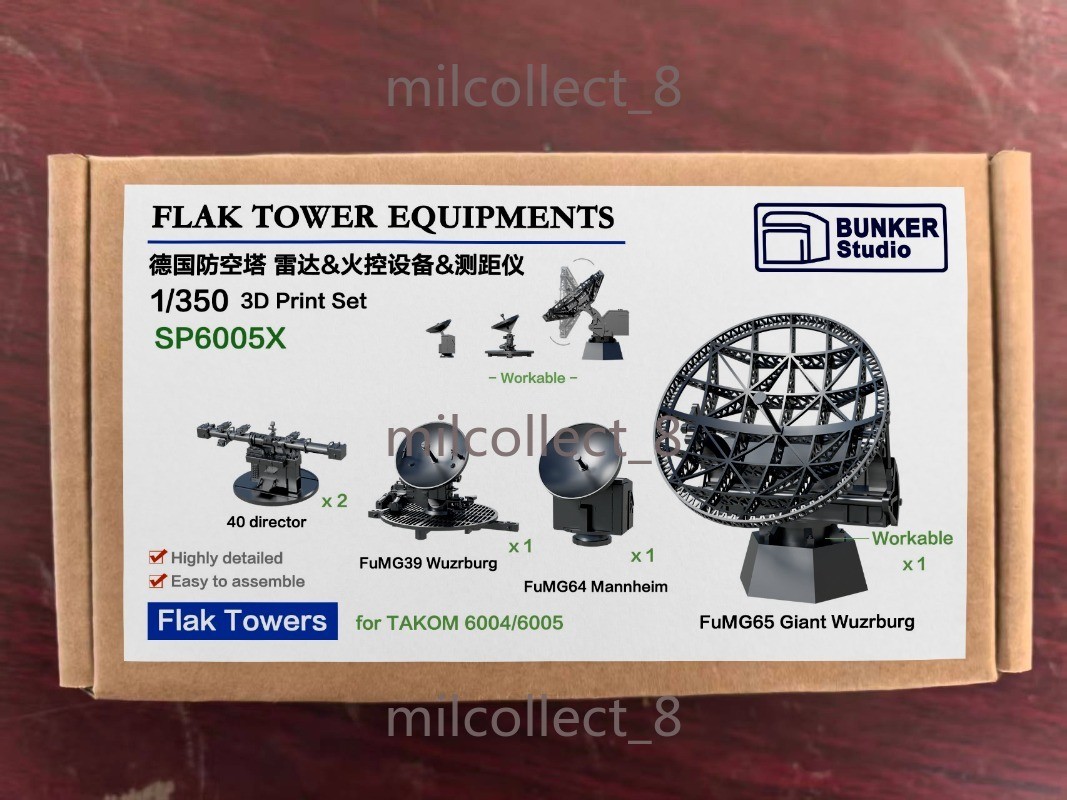BUNKER WWII German 1/350 Flak Tower Radar & Fire Control Set for TAKOM 6004/6005