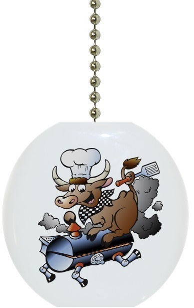 BBQ Barbeque Bull Solid CERAMIC Ceiling Fan Light Lamp Pull