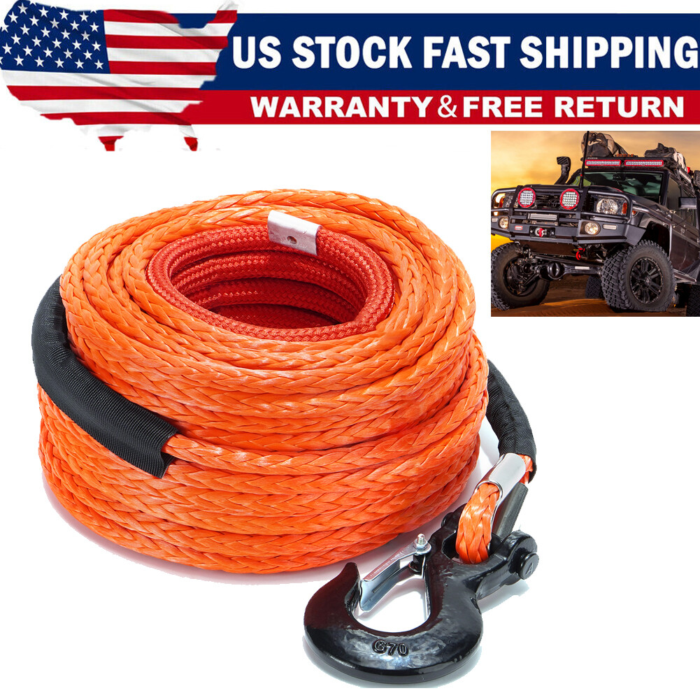 SPARKWHIZ 1/2"x100ft 32000lbs Synthetic Winch Line Rope Cable Kit For SUV UTV