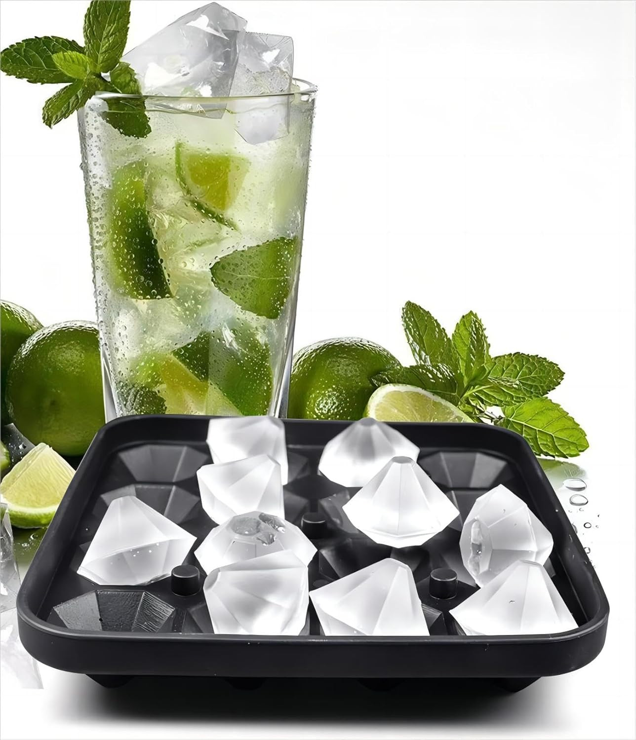 Tiny Diamond Ice Molds 2 Pack, Small Diamond-Shaped Silicone Ice Cube Trays 16 C