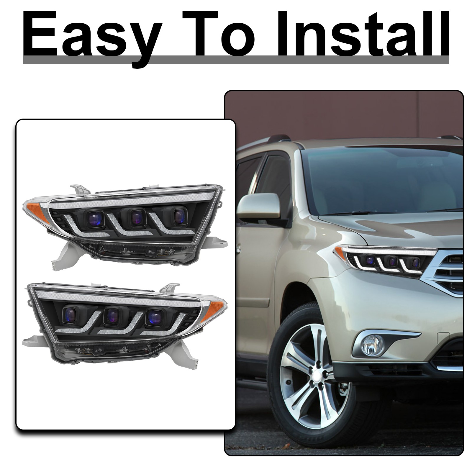 Triple LED Projector Headlights w/Sequential For 2011 2012 13 Toyota Highlander
