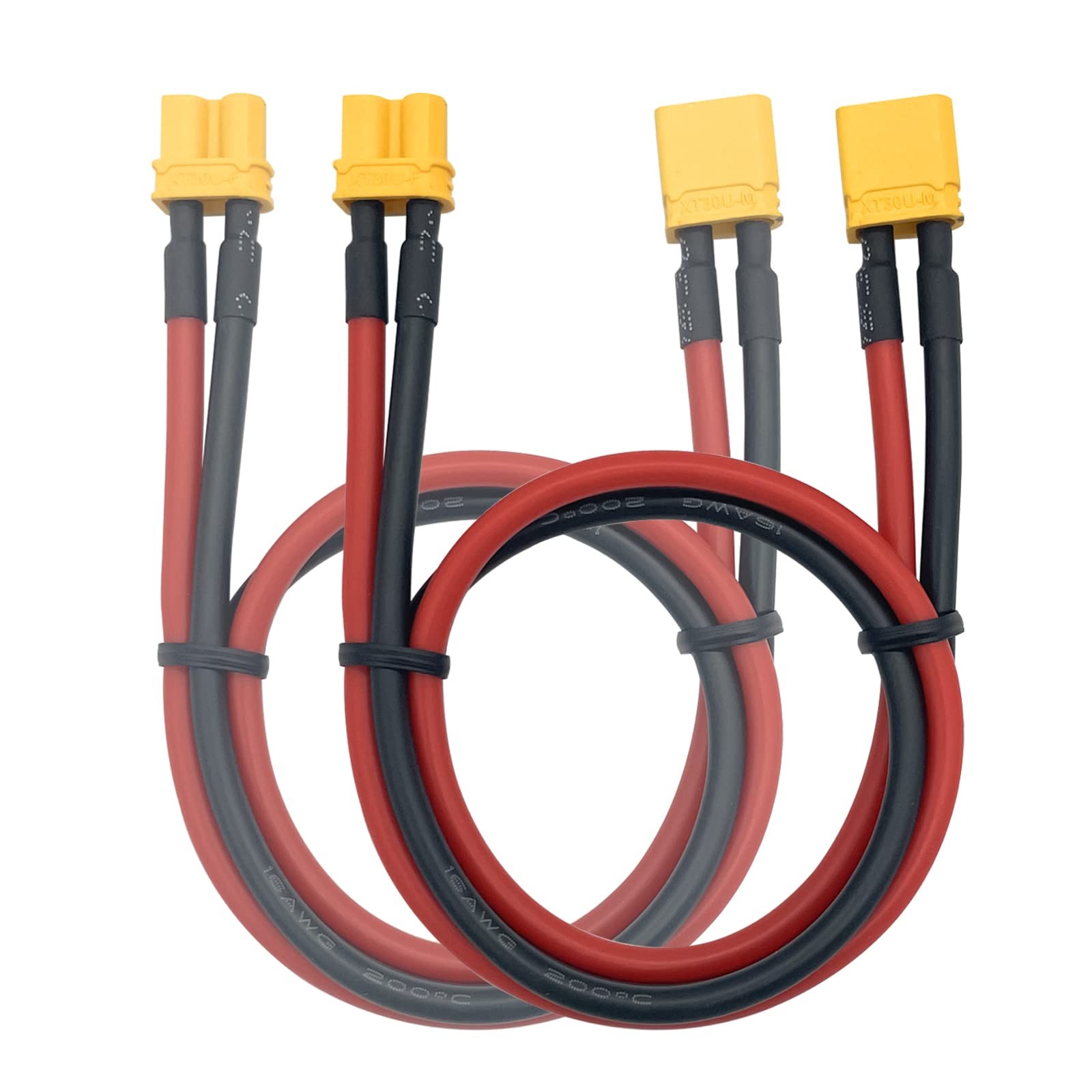 2pcs Amass XT30 U-F/M Male to Female Plug Extension 30CM (11.81 inches), Gold