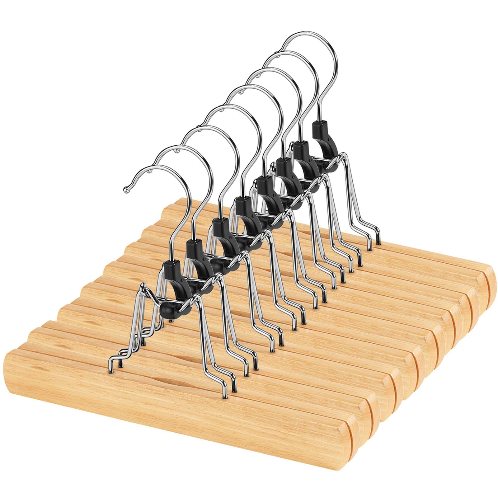 12 Pack Natural Wooden Pants Hangers Clips Non Slip Skirt Hangers Trouser Clamp