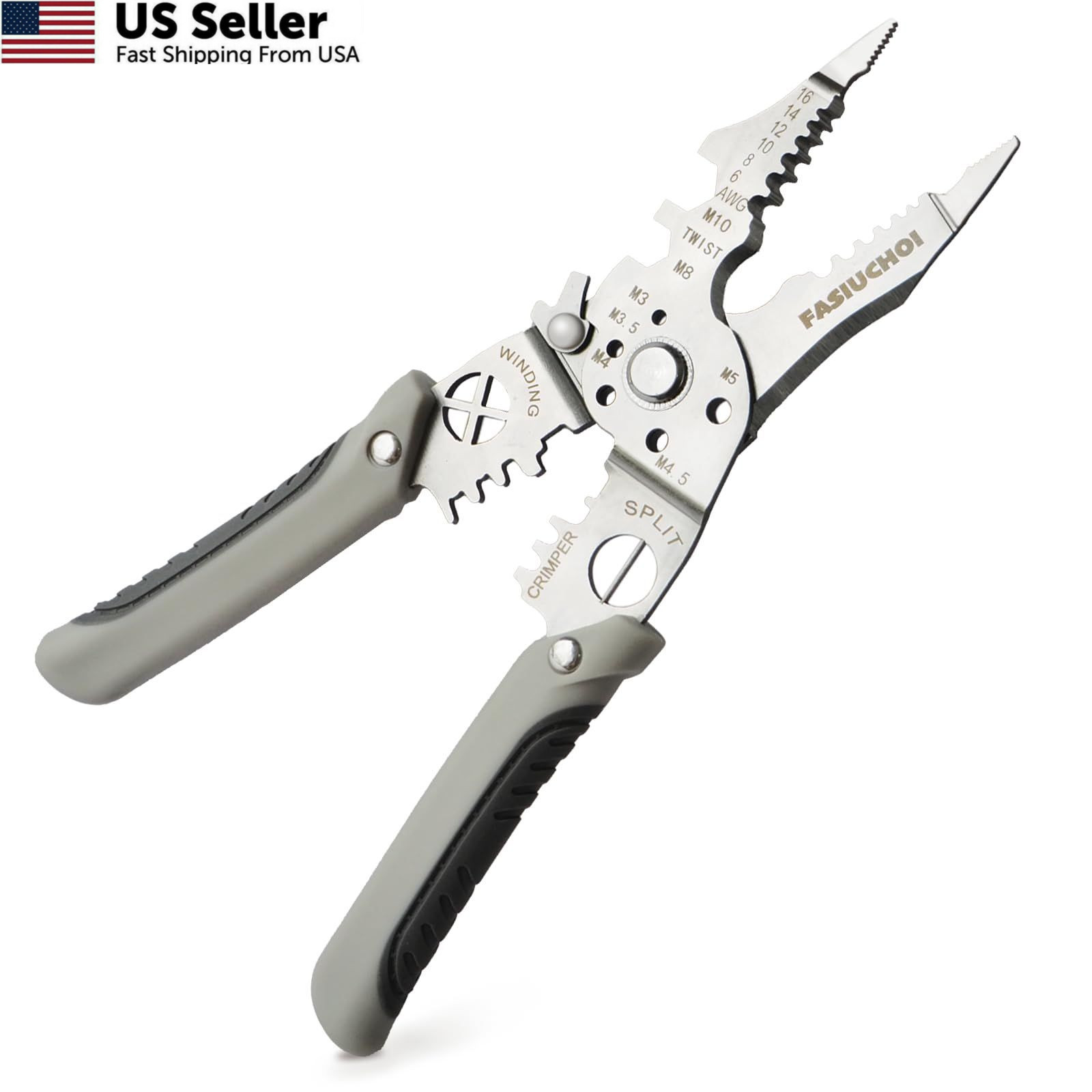 Multi-function Wire Stripper Tool Electrical, 9-in-1 Cutter & Grey