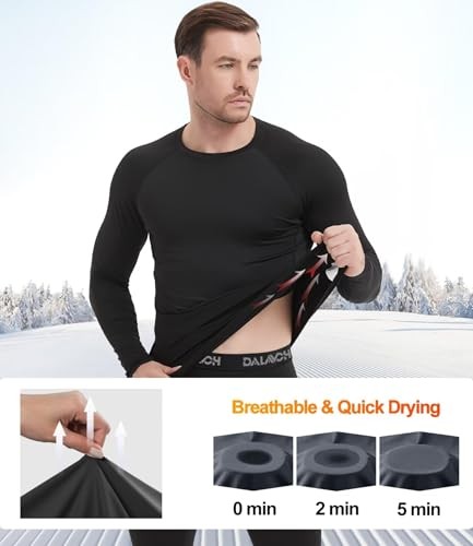 5 Pack Thermal Compression Shirts for Men Long Large 3 Black 1 White 1 Gray