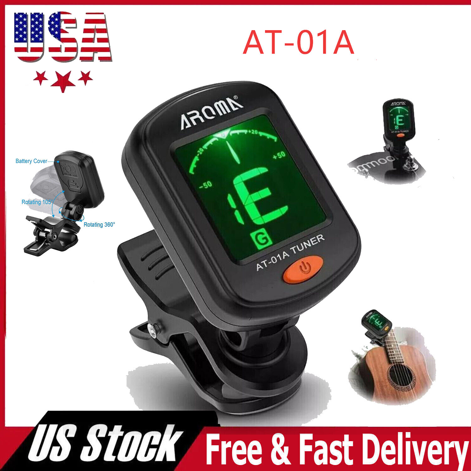 LCD Clip on Chromatic Acoustic Electric Guitar Bass Ukulele Banjo Violin Tuner