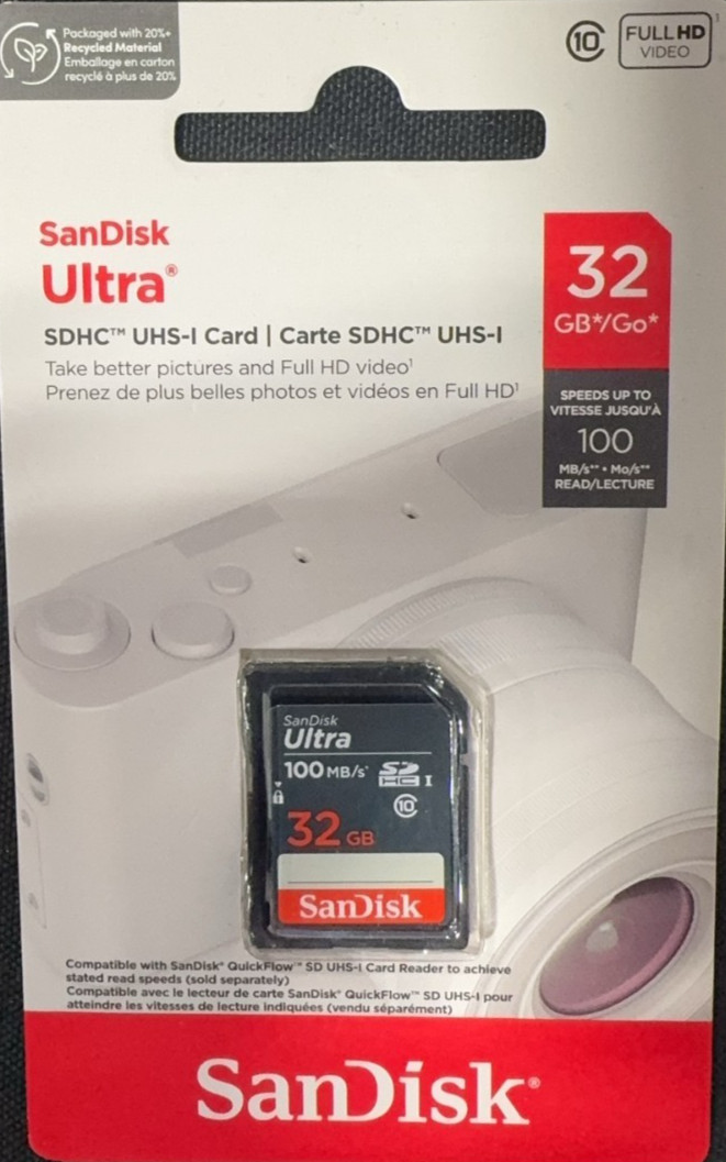 SanDisk 32GB Ultra SDHC UHS I Memory Card Single Unit