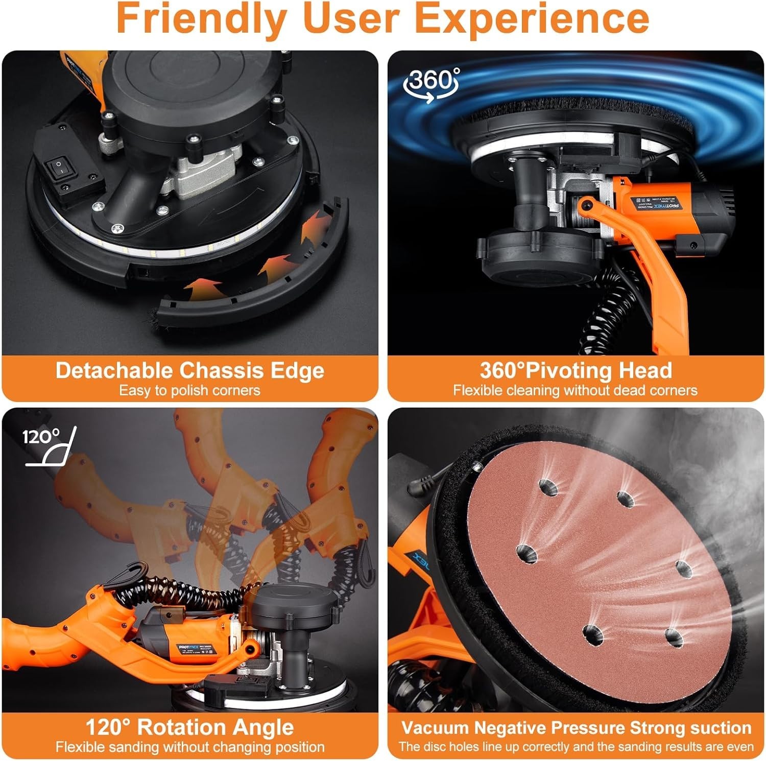 Versatile Drywall Sander with LED Light & Retractable Handle - 15 Discs Included