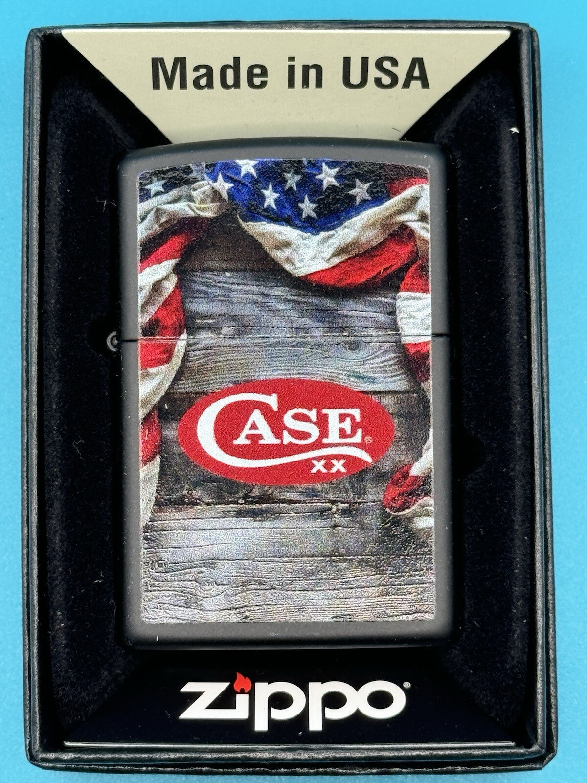 Case On Wood Flag Design Black Matte Zippo Lighter NEW