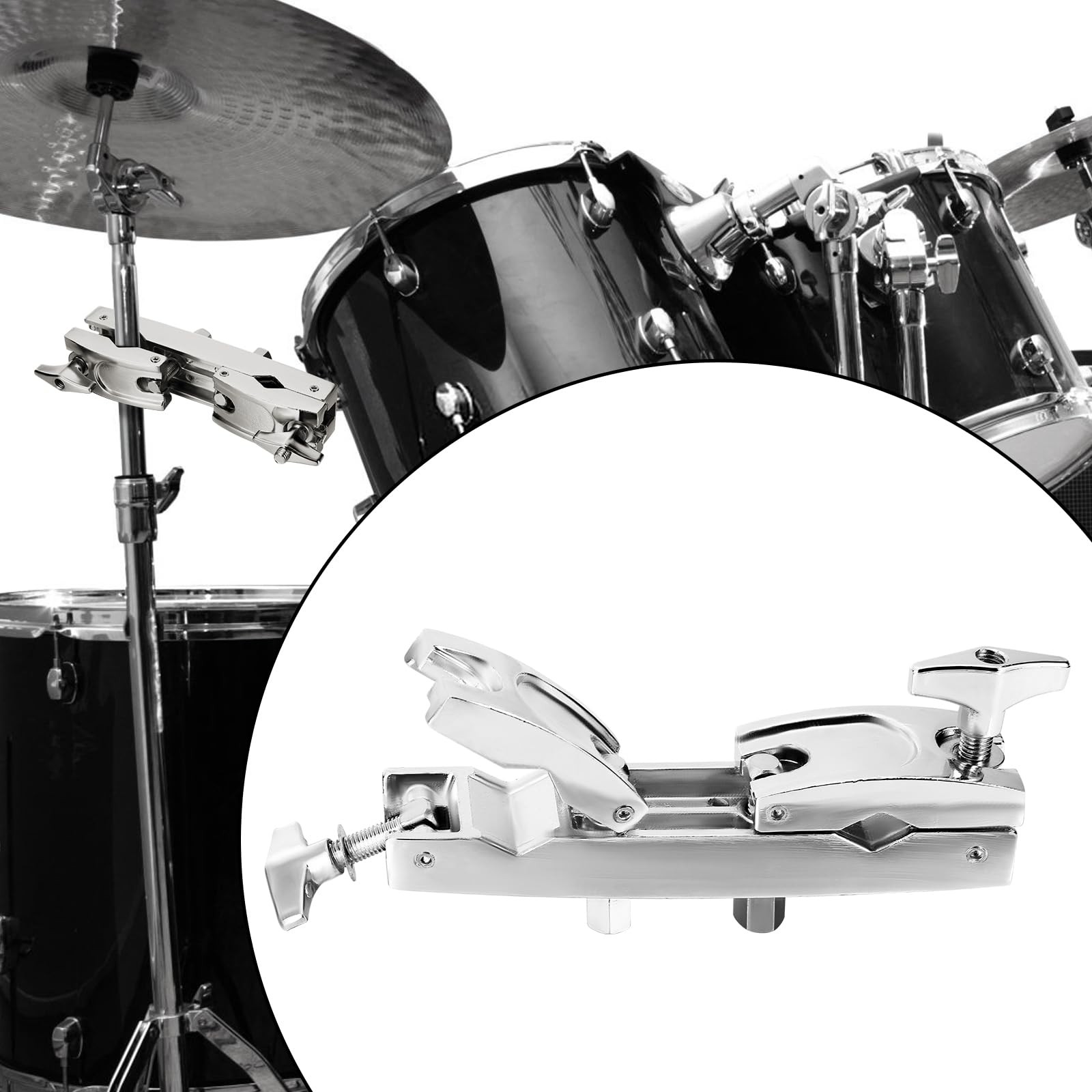 Cymbal Stand Multi-Clamp, Silver Drum Clamp Mount, Adjustable