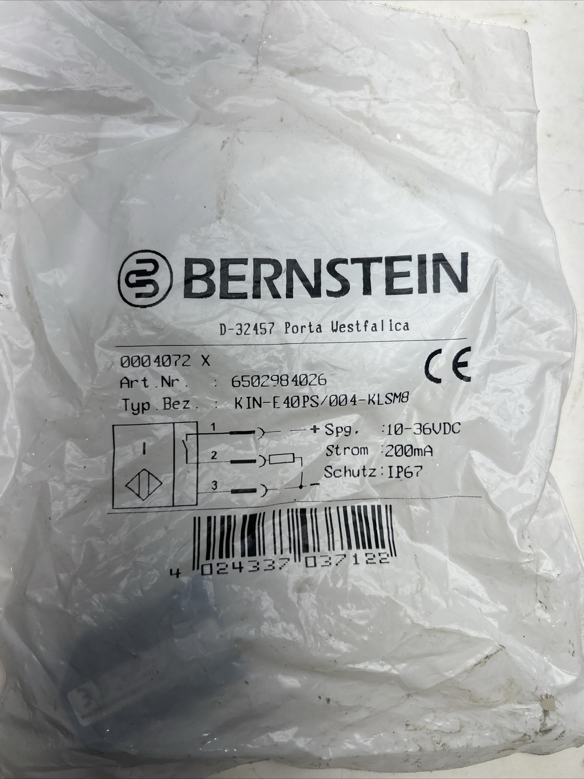 🔥Bernstein KIN-E40PS/004-KLSM8, Inductive Proximity Sensor, New, Free Ship🇺🇸