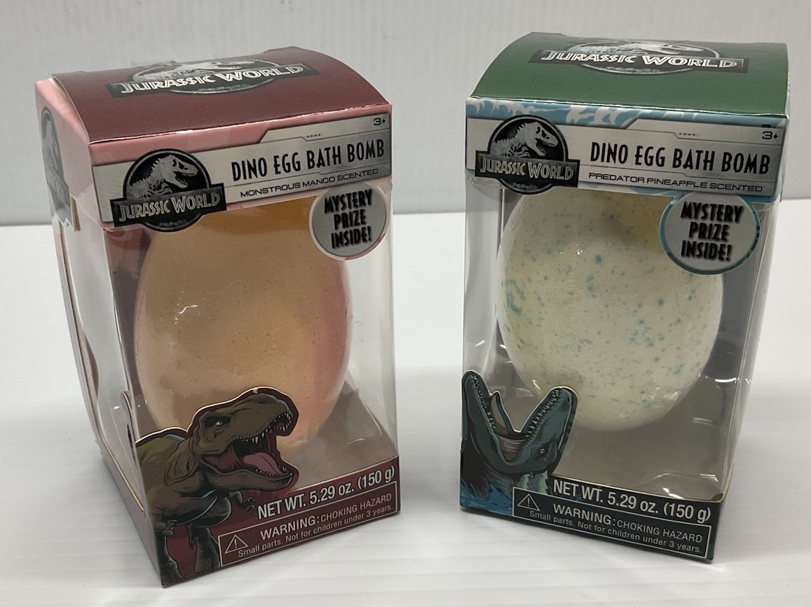 Set Of 2 JURASSIC WORLD Dino Egg Bath Bombs Monstrous Mango & Predator Pineapple