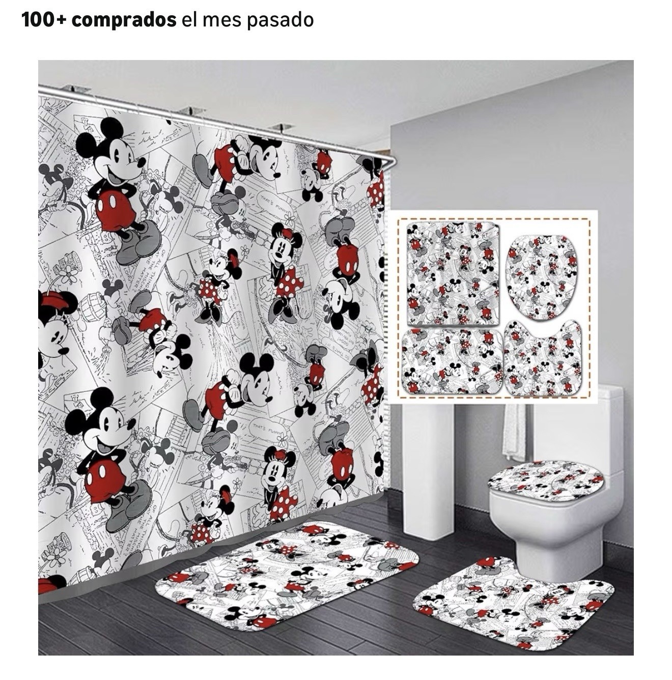 Disney Mickey Mouse Bathroom Accessory Set 4 Piece Shower Curtain Bath Mat Rug