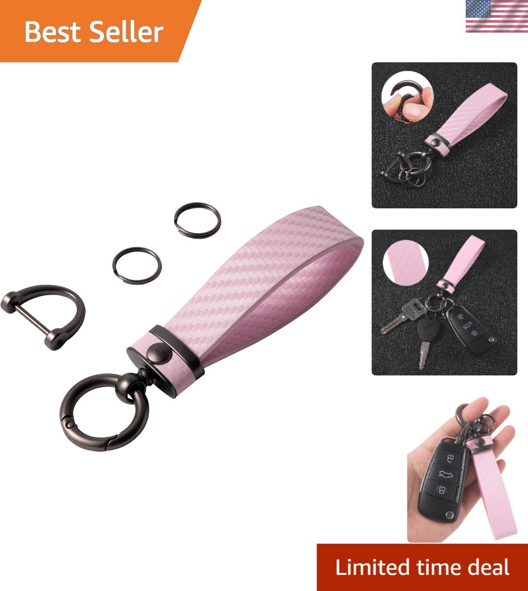 Fashionable Microfiber Leather Keychain with Zinc Alloy D-Ring - Pink Perfection