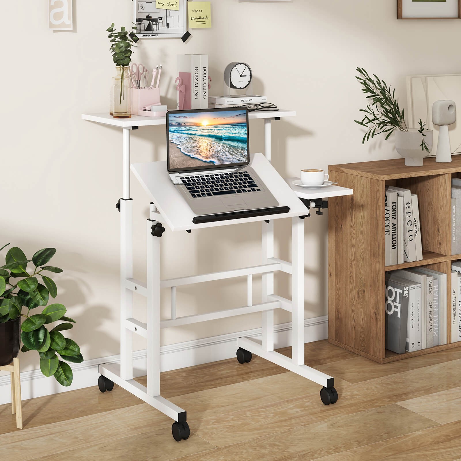 Costwy Adjustable Computer Desk Mobile Stand up Desk Tilting Workstation