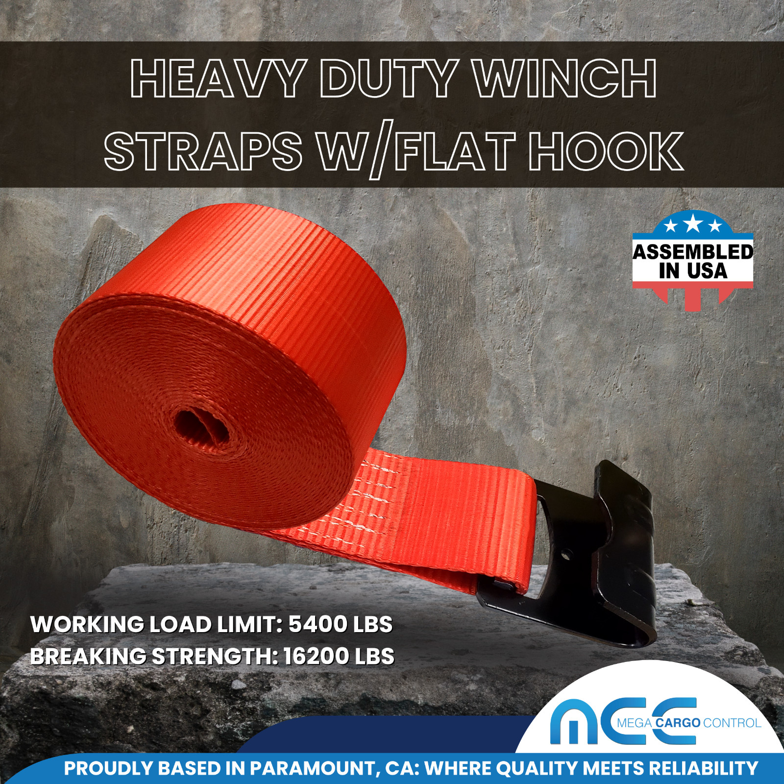USA 8 Pack Heavy Duty 4" x 40' Flatbed Winch Tie Down Strap w/Flat Hook 5400 LBS