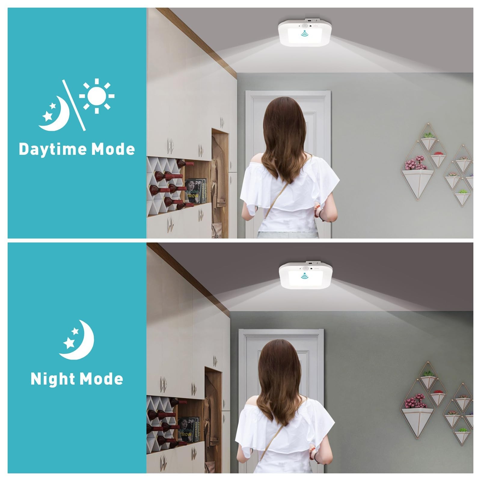 ANOTEK Rechargeable Motion Sensor Ceiling Light, No Wiring 1 Pack, Multicolor