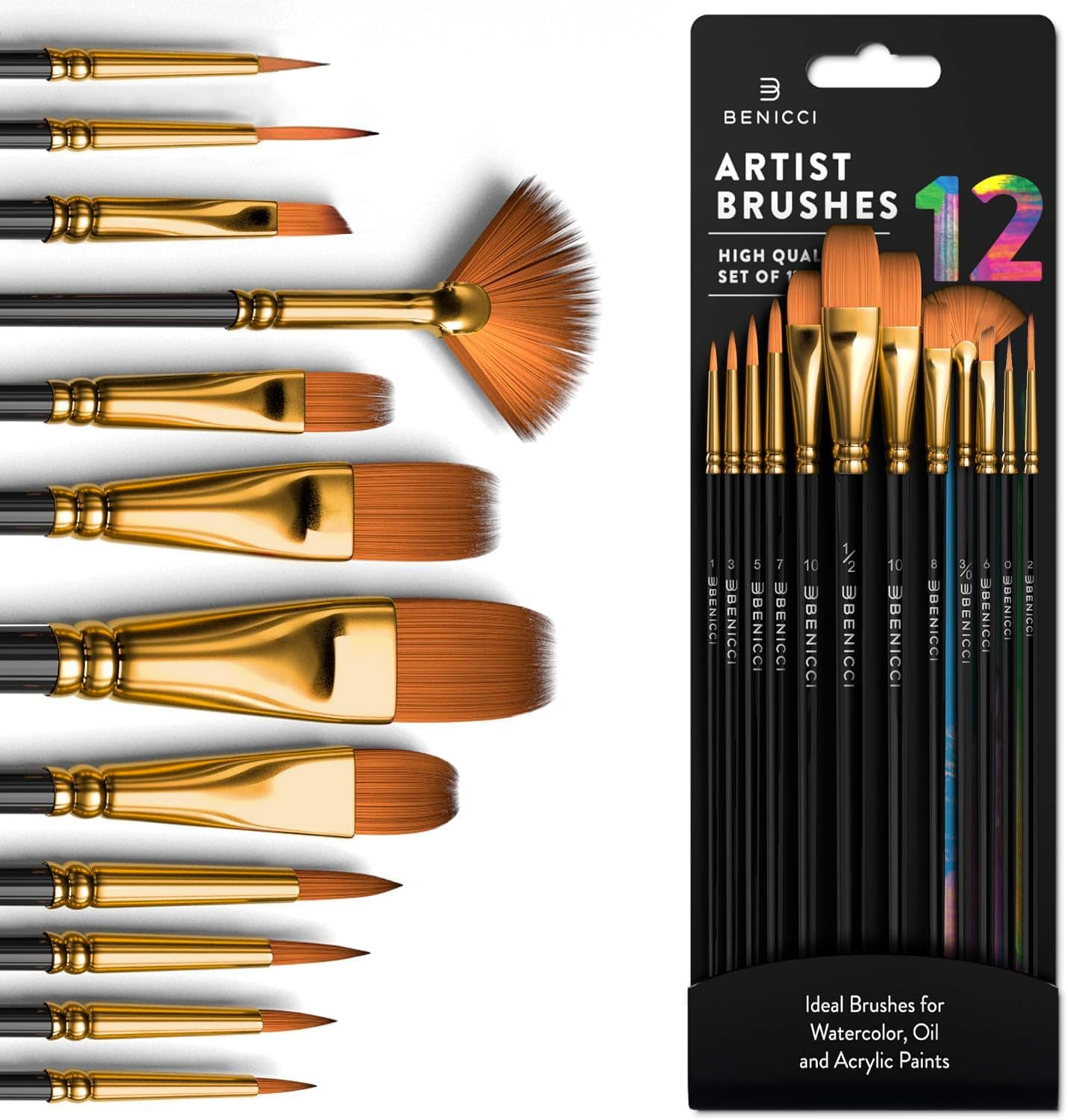 Professional Artist Paint Brush Set of 12 - Painting Brushes Kit for Kids, Adult