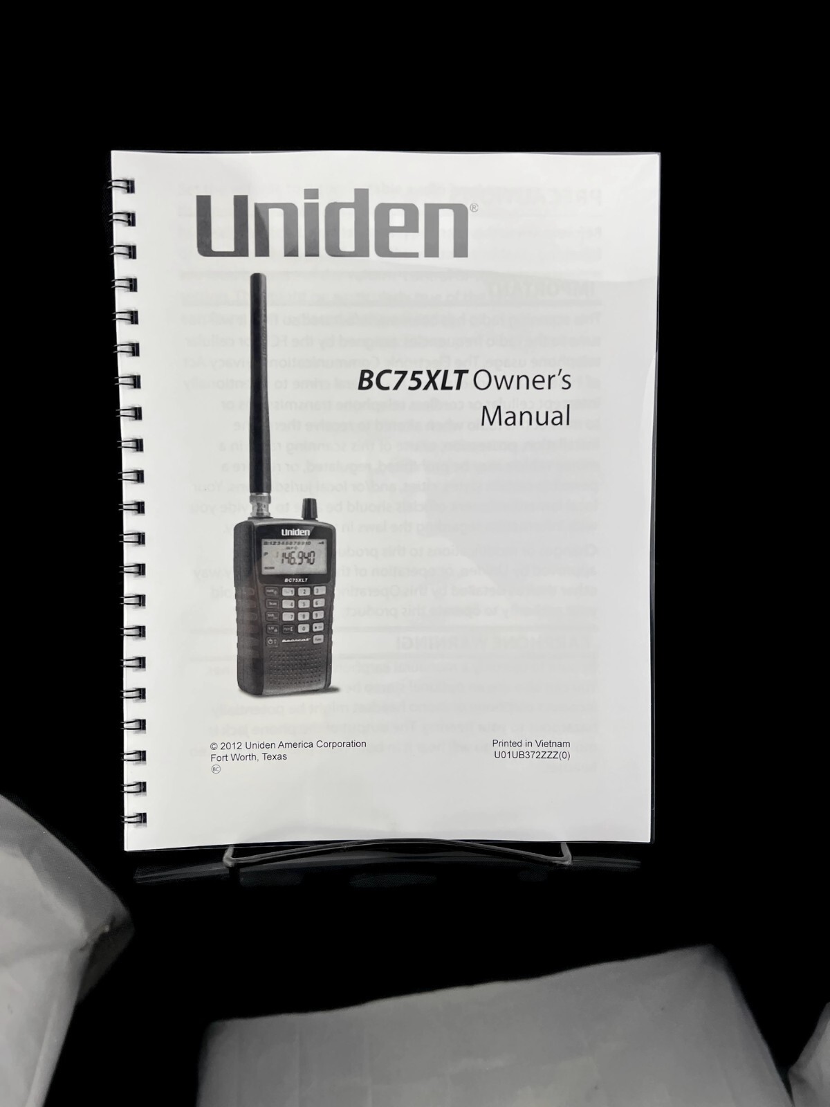 Uniden BC75XLT Instructions Operating Manual User Guide Coil Bound