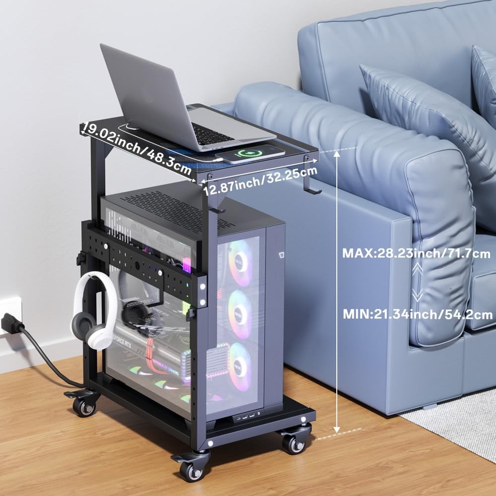 Computer Tower Stand with Power Outlet, 6 Level Height Ajustable PC Tower Sta...