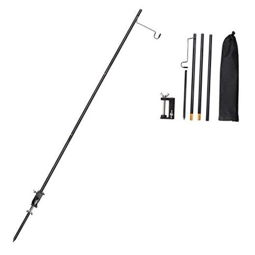 Portable Camping Lantern Pole, Folding Aluminum Stand with Stake | Black