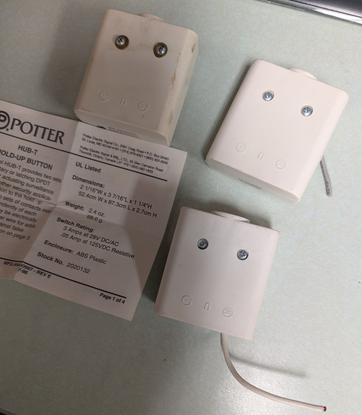 Potter Electric HUB-T Hold-Up  Button Momentary or Latching DPDT contacts- 3 qty