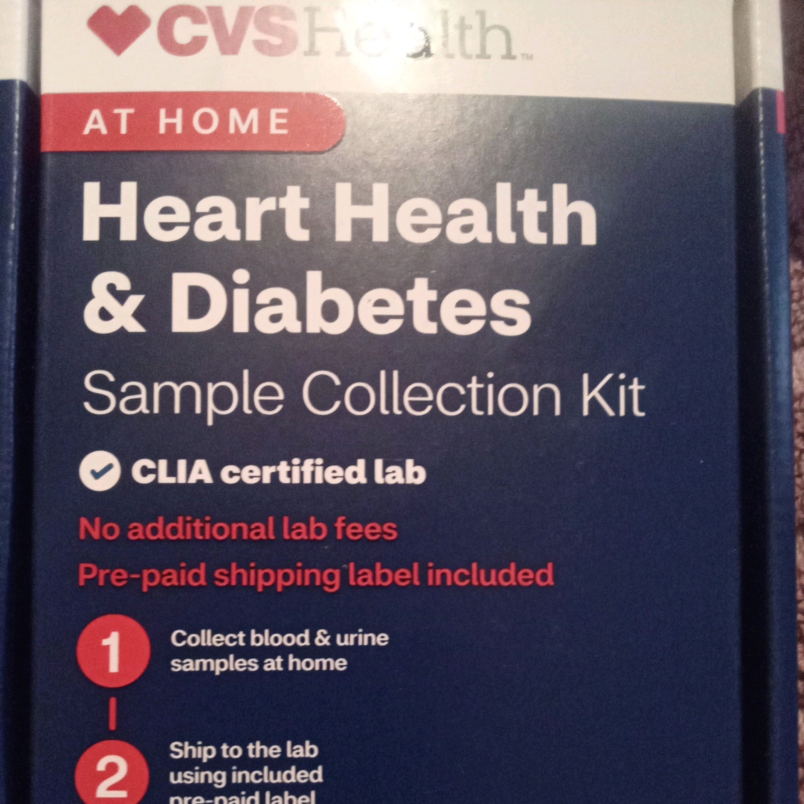 CVS Health HEART HEALTH & DIABETES At Home Test Sample Kit NO LAB FEES-FREE SHIP