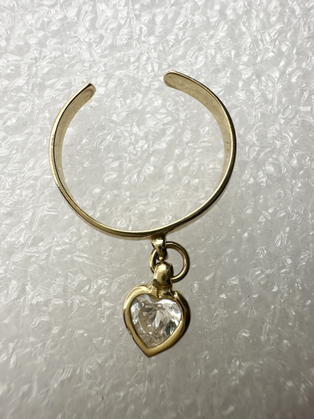 14k Solid Yellow Gold Dangle Heart Cubic Zirconia Toe Ring Adjustable