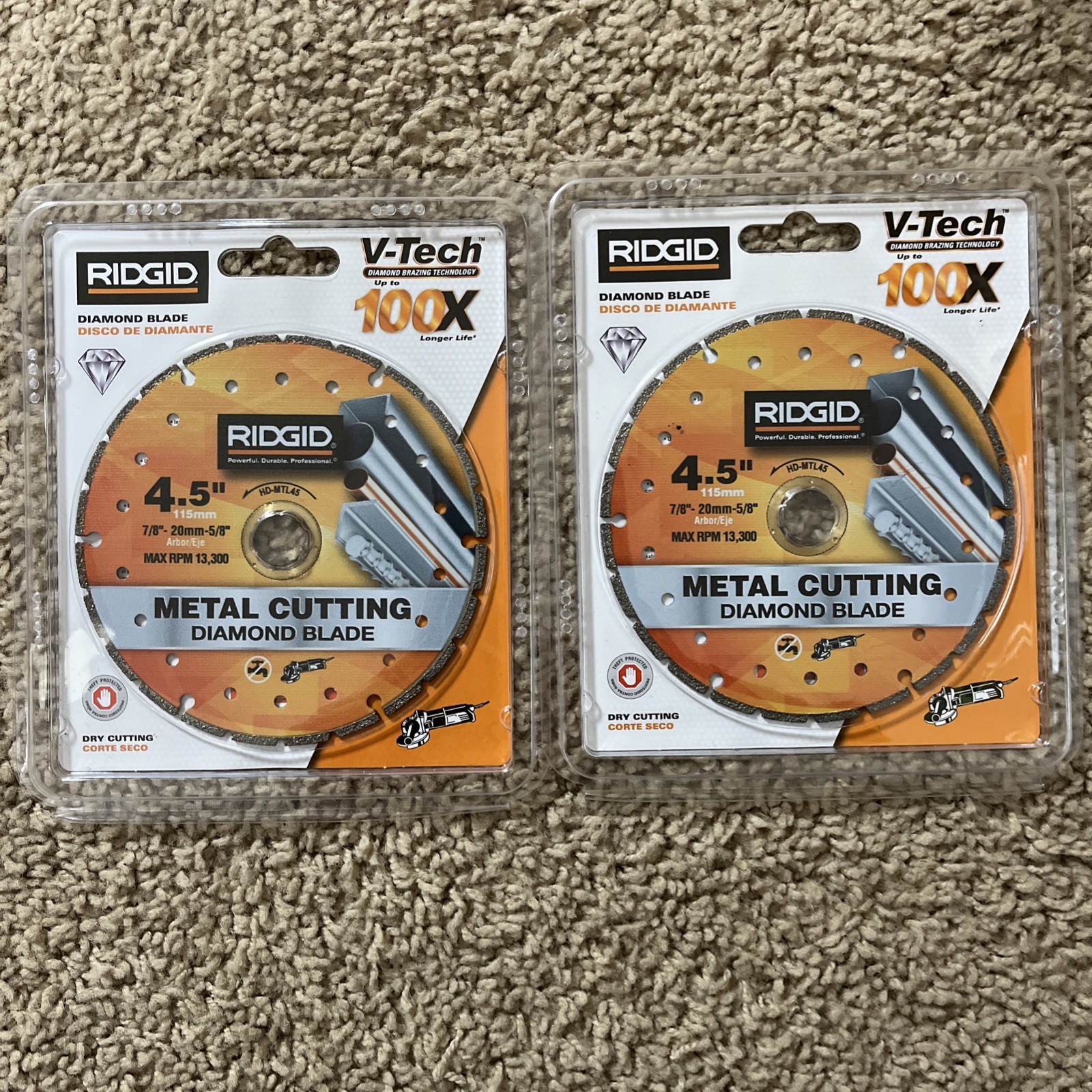 Lot Of 2 New RIDGID 4.5" Metal Dry Cutting Diamond Blade V-Tech HD-MTL45