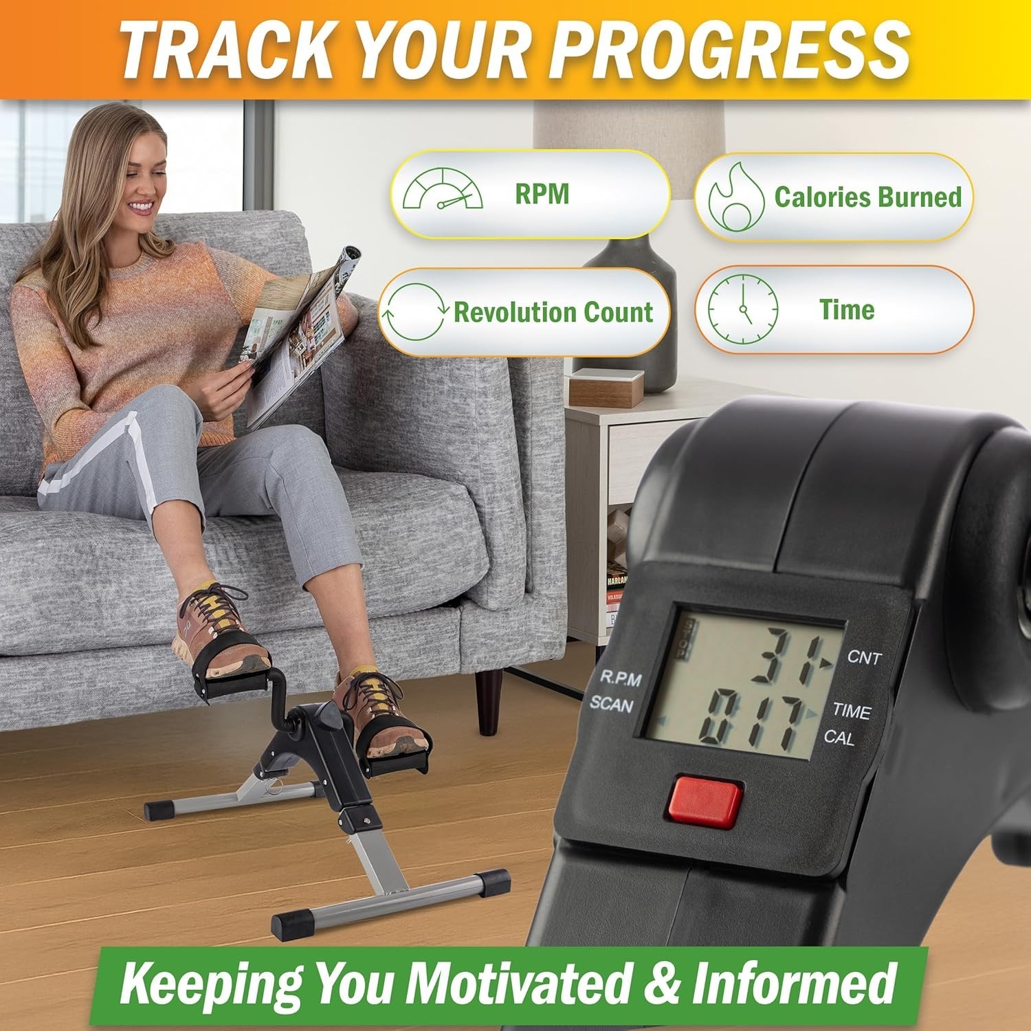 Portable Under Desk Pedal Exerciser – Adjustable Resistance with Digital Display