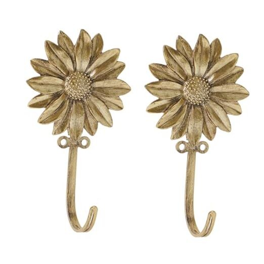2pcs Golden Single Hooks 3D Flower Retro Style for Room Wall Mounted