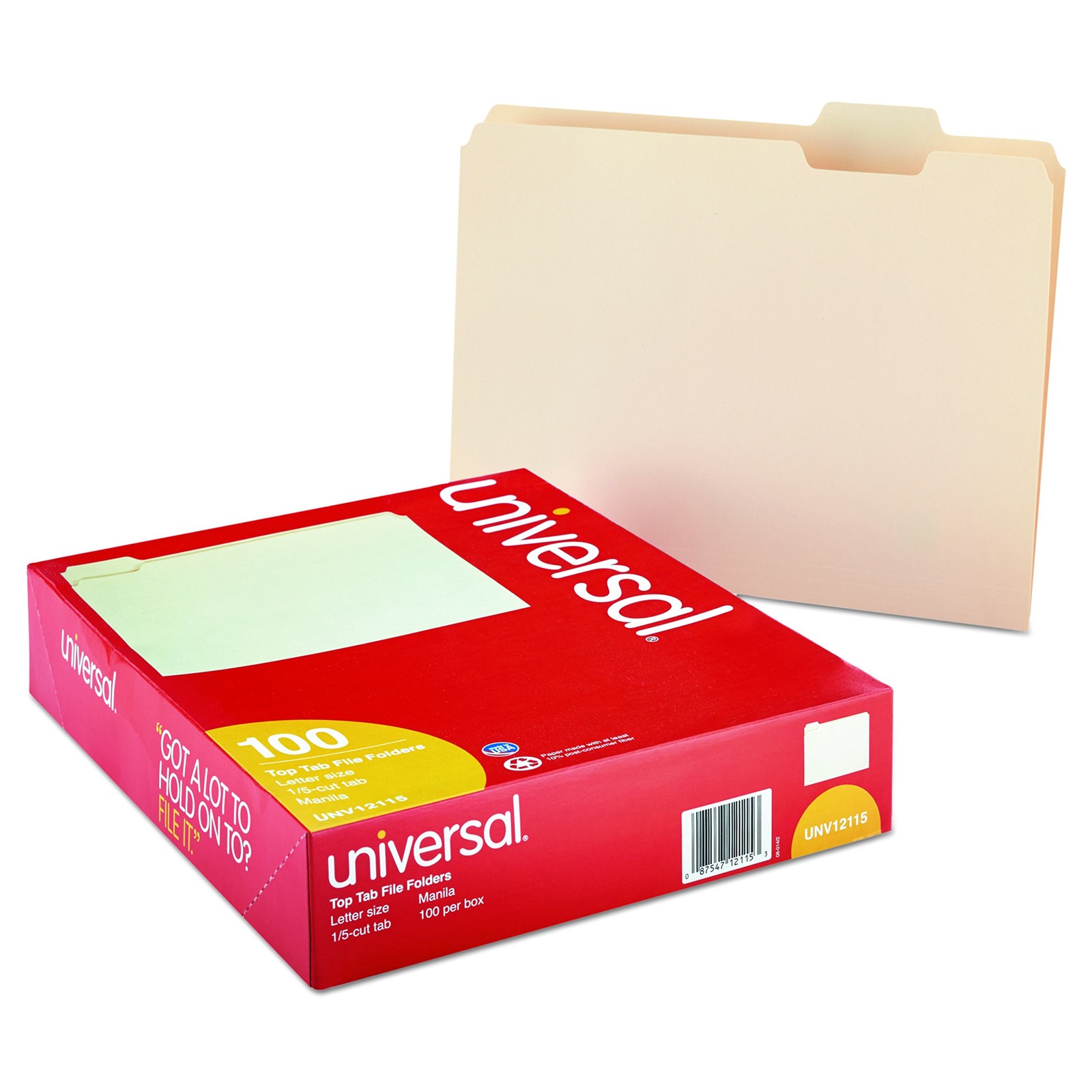 Universal File Folders, 1/5 Cut Assorted, One-Ply Top Tab, Letter, Manila